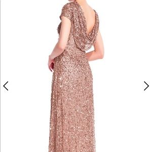 AP Rose Gold Sequin Beaded Gown with Cowl Back
